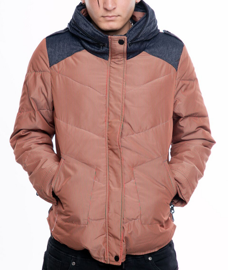 НОВО мъжко яке на райе в сив и оранжев цвят