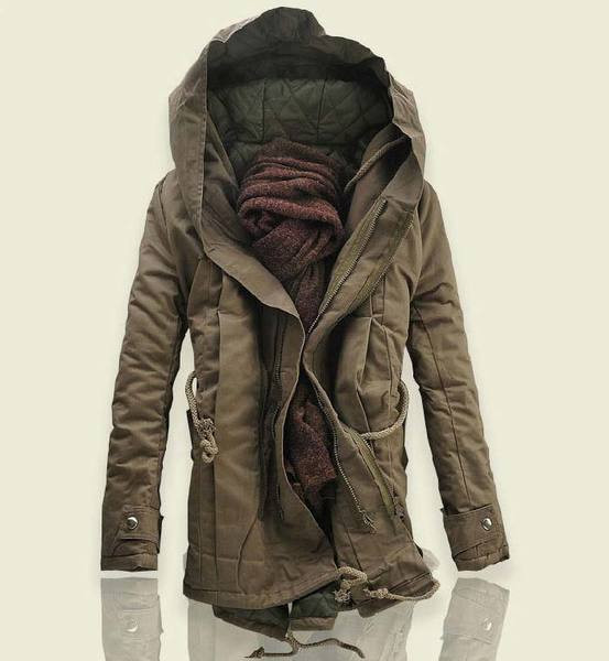 Geaca de iarna eleganta pentru barbati cu gluga si cravate in trei culori