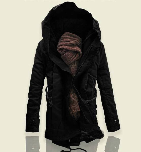 Geaca de iarna eleganta pentru barbati cu gluga si cravate in trei culori