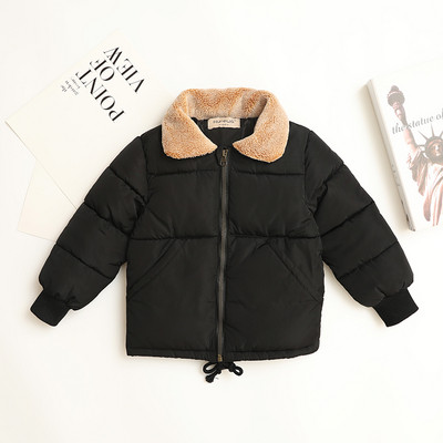 Καθημερινό παιδικό μπουφάν με χνουδωτό γιακά σε μαύρο και καφέ χρώμα