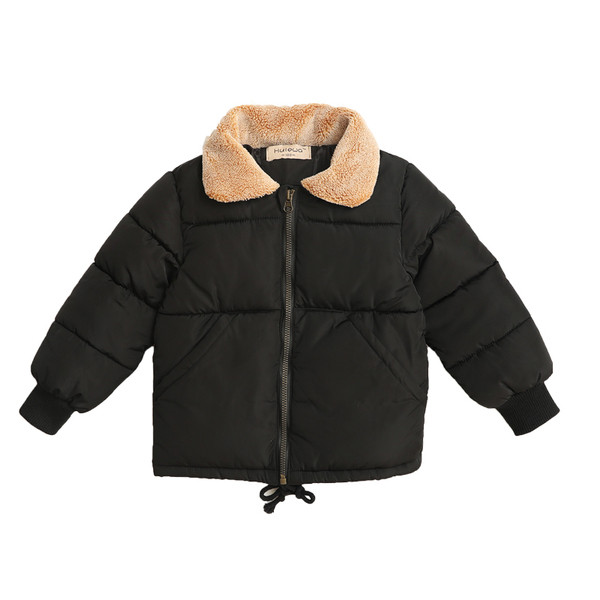 Καθημερινό παιδικό μπουφάν με χνουδωτό γιακά σε μαύρο και καφέ χρώμα
