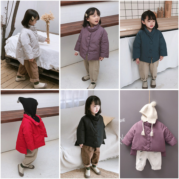 Gyermek téli kabát lányoknak magas gallérral és gombokkal több színben