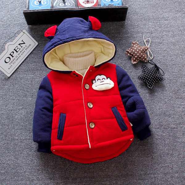 Παιδικό μοντέρνο μπουφάν με κουκούλα και τρισδιάστατα στοιχεία σε τρία χρώματα κατάλληλα για κορίτσια και αγόρια