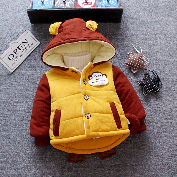 Παιδικό μοντέρνο μπουφάν με κουκούλα και τρισδιάστατα στοιχεία σε τρία χρώματα κατάλληλα για κορίτσια και αγόρια