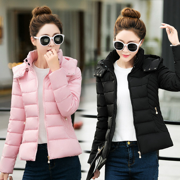 Modern női kabát kapucnival és O-alakú gallérral