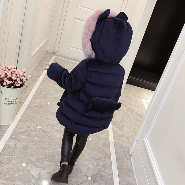 Gyermek modern kabát 3D díszítéssel és kapucnival pehely két színben