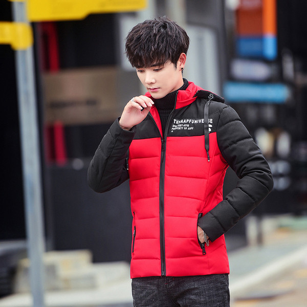 Stílusos férfi kabát felirattal és kapucnival, három színben