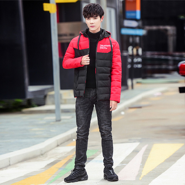 Stílusos férfi kabát felirattal és kapucnival, három színben