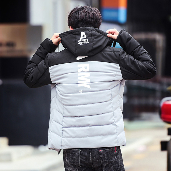 Stílusos férfi kabát felirattal és kapucnival, három színben