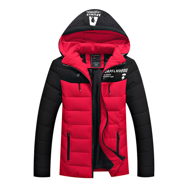 Stílusos férfi kabát felirattal és kapucnival, három színben