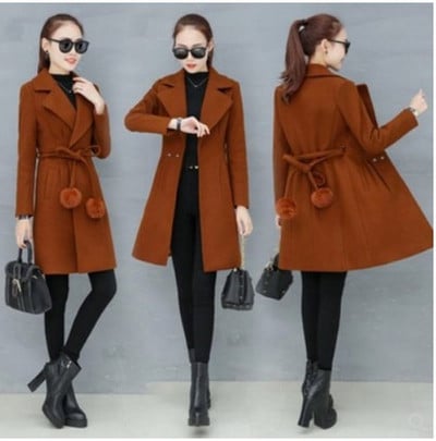 Stílusos női kabát nyakkendővel és pehellyel több színben