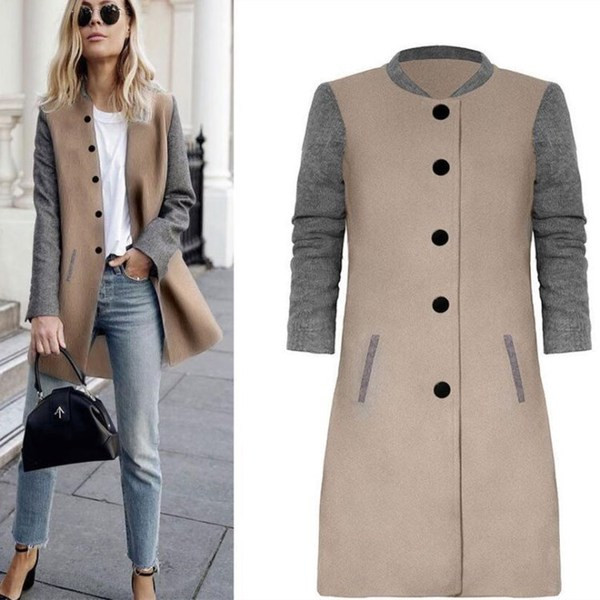 Női alkalmi kabát O-alakú gallérral és zsebekkel több színben