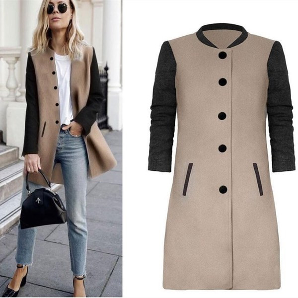 Női alkalmi kabát O-alakú gallérral és zsebekkel több színben
