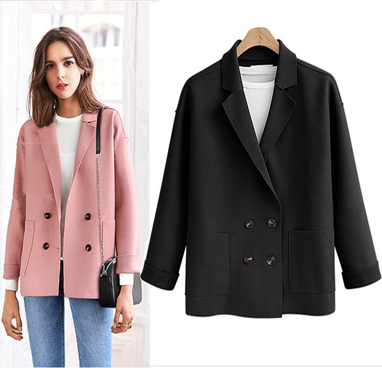 Modern női kabát V-alakú gallérral és zsebekkel, három színben