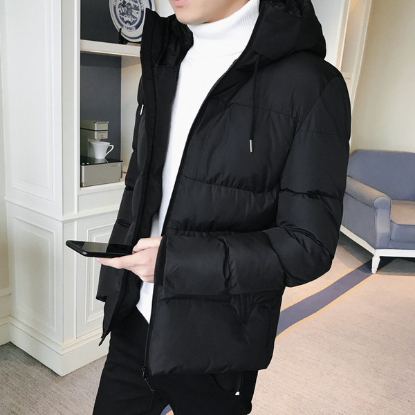 Férfi téli kabát kapucnival fekete és sötétkék színben