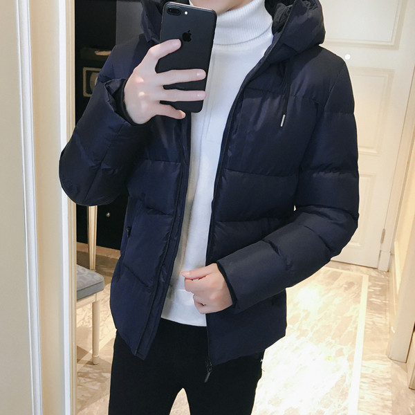 Férfi téli kabát kapucnival fekete és sötétkék színben