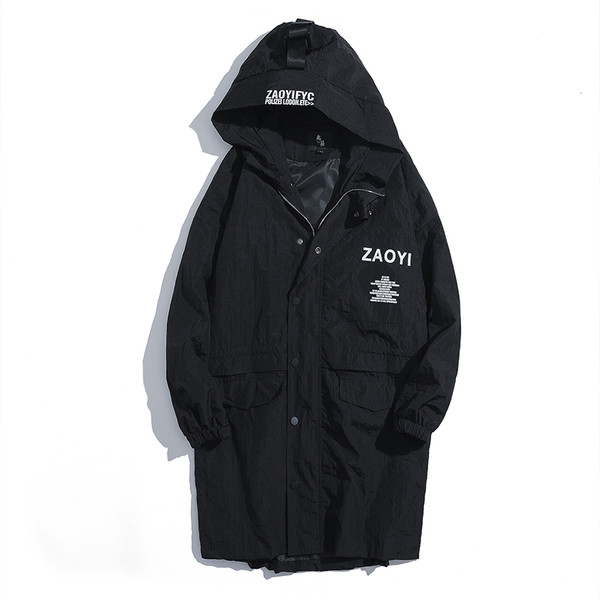 Μακρύ ανδρικό μπουφάν  με κουκούλα σε μαύρο χρώμα