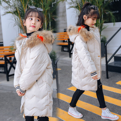 Παιδικό μακρύ μπουφάν για κορίτσια με χνουδωτή κουκούλα