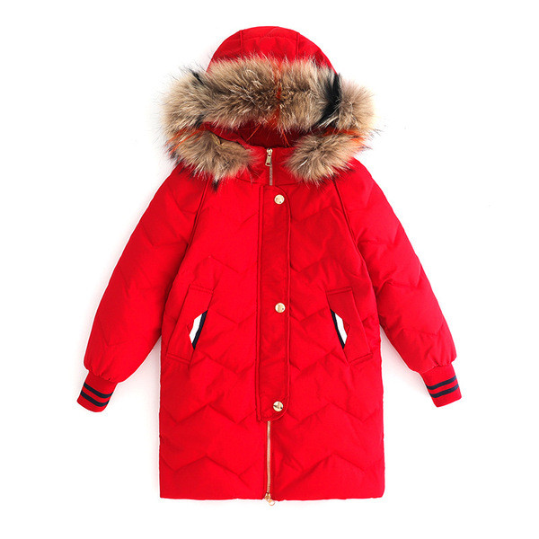 Παιδικό μακρύ μπουφάν για  κορίτσια με χνουδωτή κουκούλα