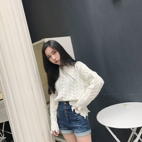 Μοντέρνο γυναικέιο πουλόβερ  με σκισμένα σχέδια σε τέσσερα χρώματα