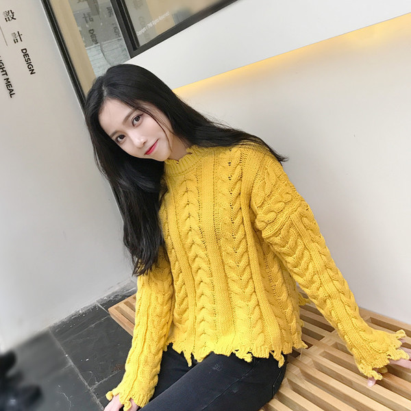 Μοντέρνο γυναικέιο πουλόβερ  με σκισμένα σχέδια σε τέσσερα χρώματα