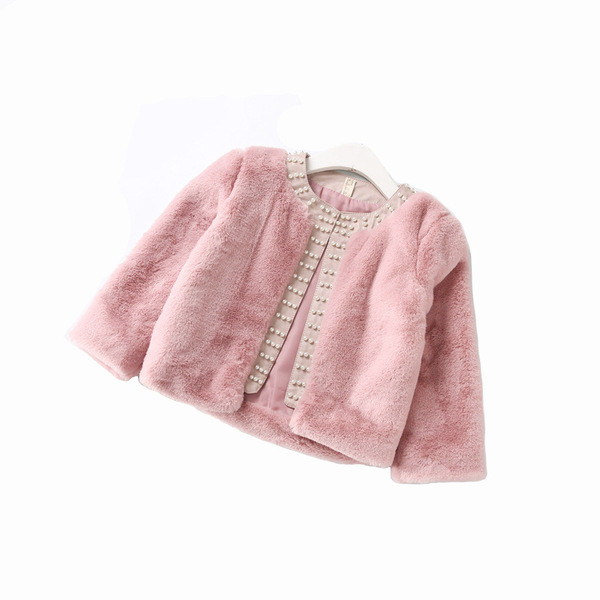 Elegáns gyerekkabát lányoknak két színben díszítő gyöngyökkel