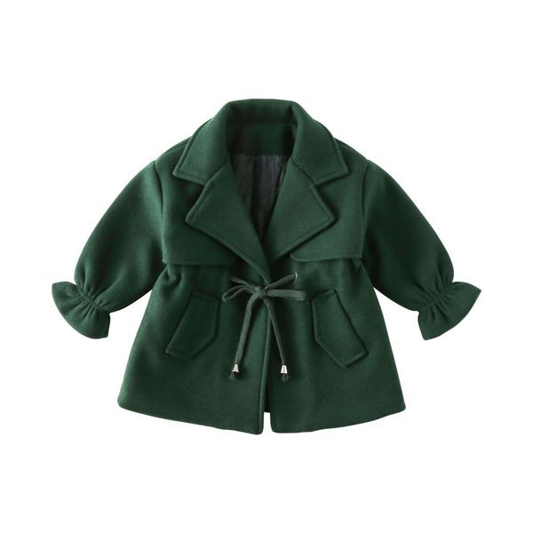 Modern gyerekkabát lányoknak zöld övvel