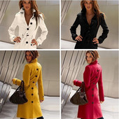 Hosszú női kabát övvel és gombokkal, négy színben