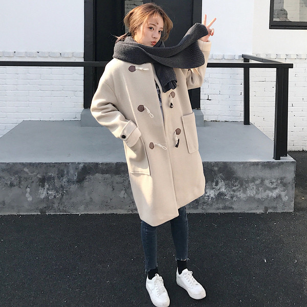 Зимно дамско палто дълъг модел с джобове в два цвята