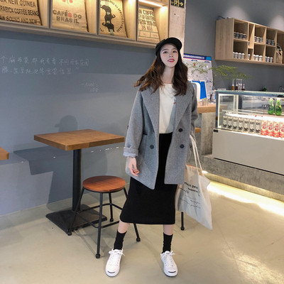 Дамско стилно палто в сив и черен цвят