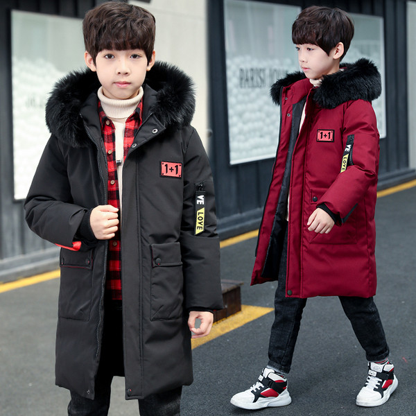 Зимно детско яке за момчета с пухена качулка в два цвята 