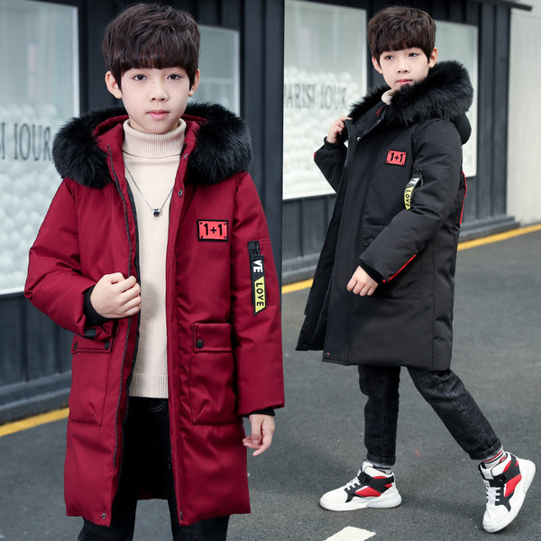 Зимно детско яке за момчета с пухена качулка в два цвята 