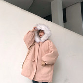 Модерно дамско яке широк модел с качулка и пух в два цвята