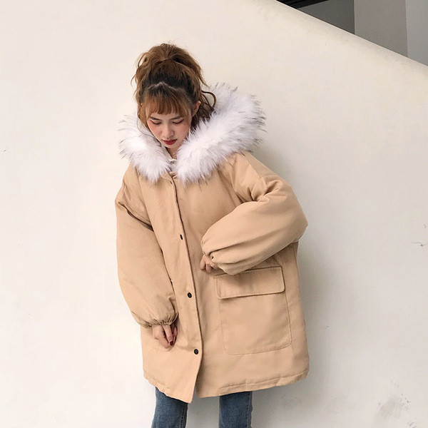 Модерно дамско яке широк модел с качулка и пух в два цвята