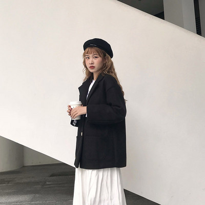 Ежедневно дамско палто с джобове в бежов и черен цвят