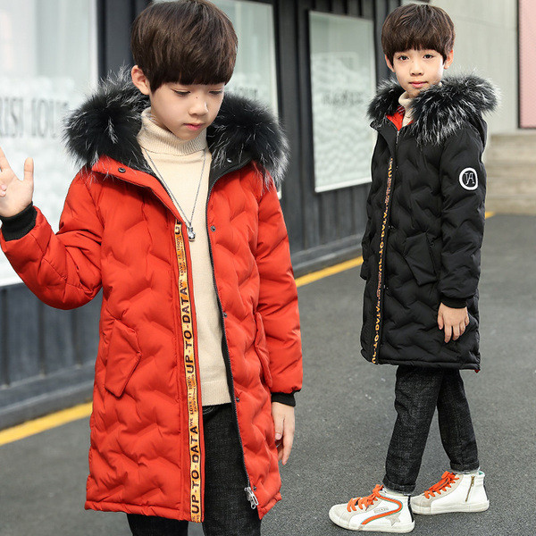 Небрежно детско дълго яке в два цвята  с пухена качулка