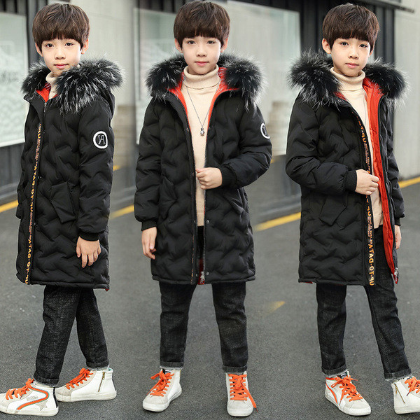 Небрежно детско дълго яке в два цвята  с пухена качулка