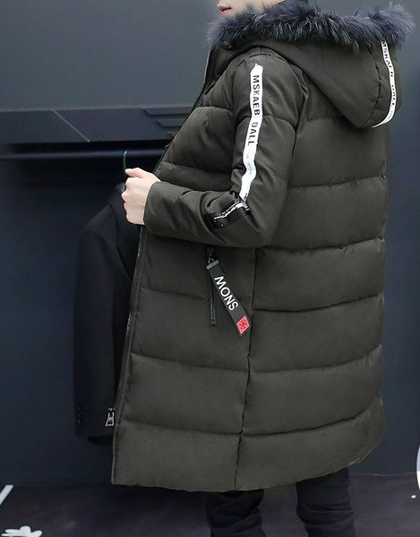 Модерно зимно мъжко яке дълъг модел с пух на качулката в два цвята 