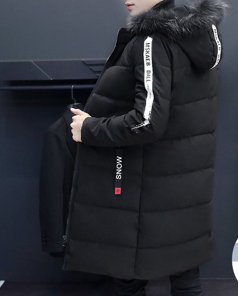 Модерно зимно мъжко яке дълъг модел с пух на качулката в два цвята 