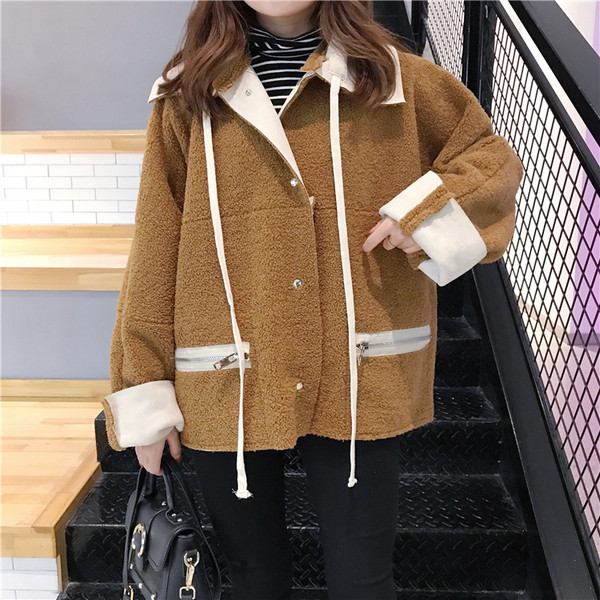 Модерно дамско палто с две лица и връзки 