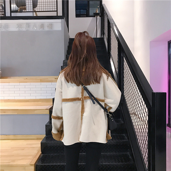 Модерно дамско палто с две лица и връзки 