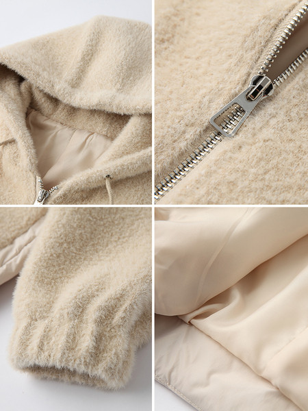 Дамско зимно яке с мека качулка в два цвята