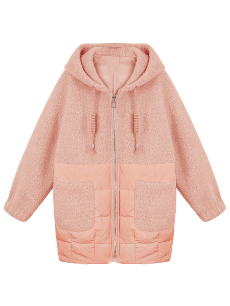 Дамско зимно яке с мека качулка в два цвята