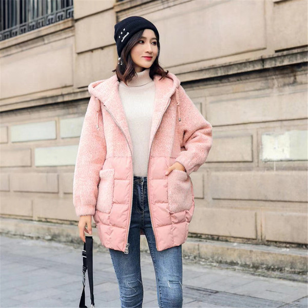 Дамско зимно яке с мека качулка в два цвята