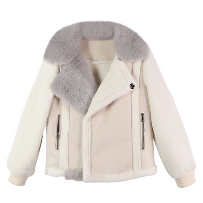 Ново дамско стилно яке с пухена яка в два цвята