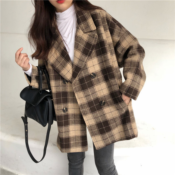 Карирано дамско зимно палто широк модел в три цвята