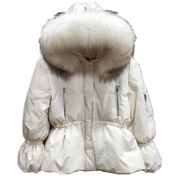 Дамско елегантно яке с пух на качулката 