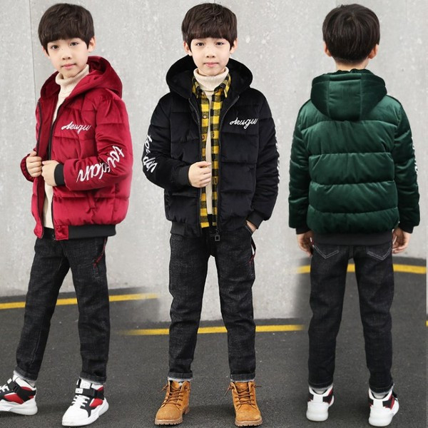 Детско яке за момчета с качулка и надписи в три цвята