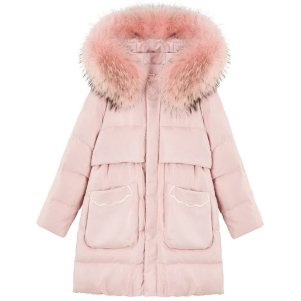 Дамско зимно яке с пух на качулката в три цвята