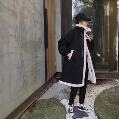 Зимно дамско палто с мека подплата и висока яка в два цвята